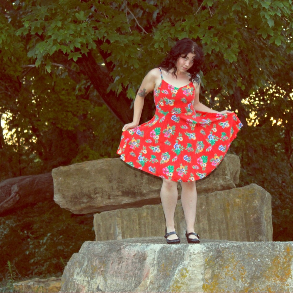 Circle red and floral Old navy dress.